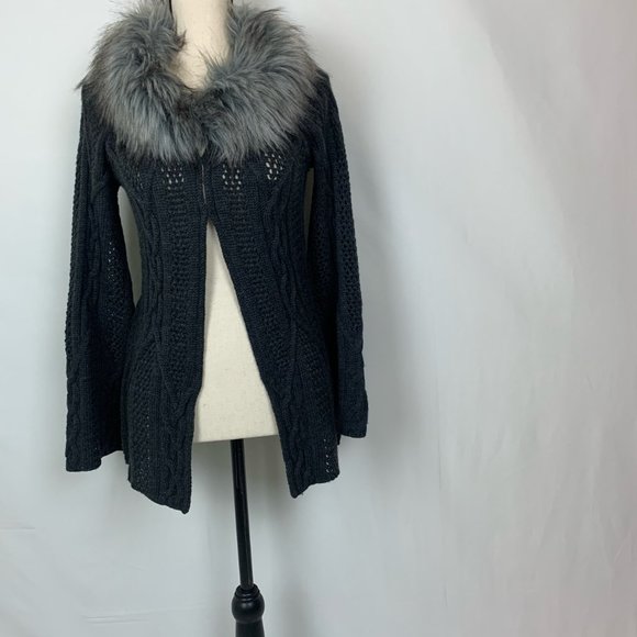 Kenar Wool Blend Faux Fur Collar Cardigan Sz S - Picture 2 of 7